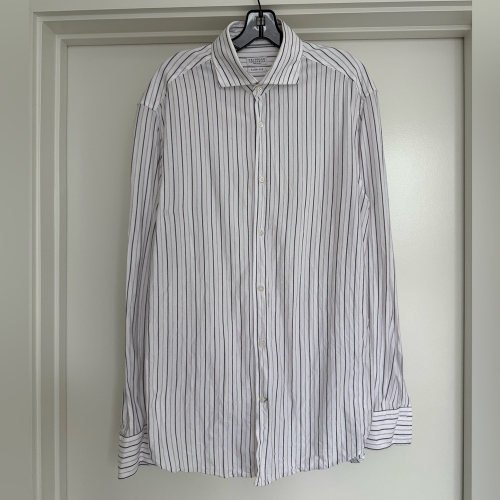Brunello Cucinelli White and Brown Striped Shirt
